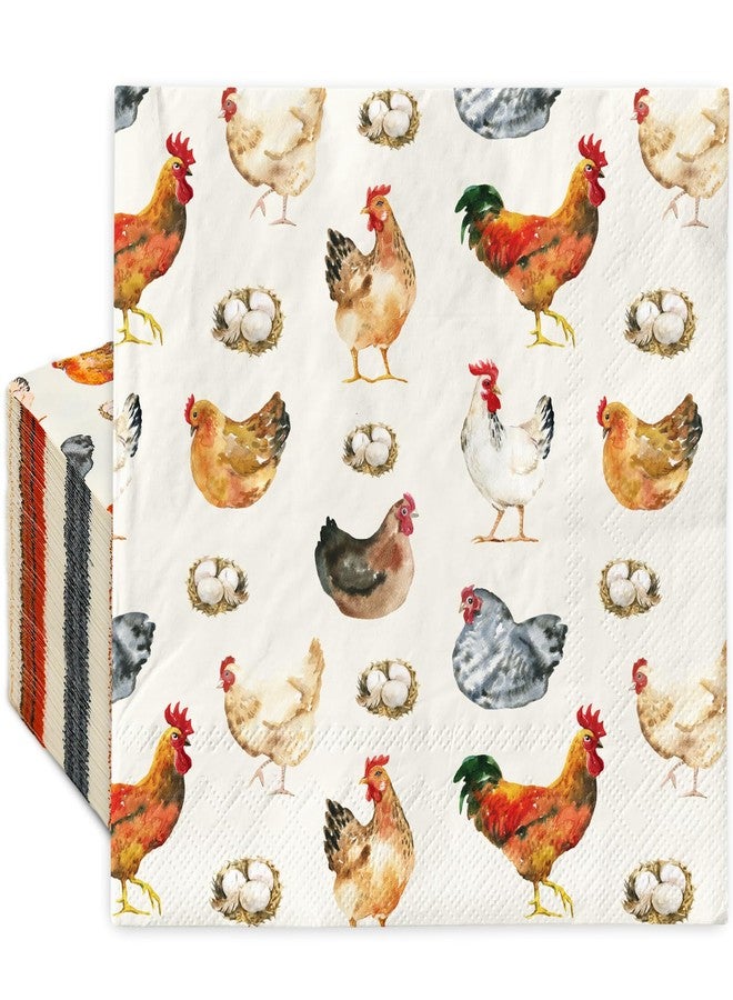 JarThenaAMCS مناديل ورقية من JarThenaAMCS، 100 قطعة، بألوان مائية، بتصميمات دجاج وديك، للاستخدام مرة واحدة، مناسبة للغداء والعشاء، ولتزيين طاولات الحفلات. - Image 1